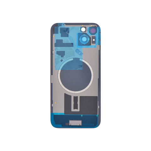 Apple iPhone 15 Plus Backcover Glas - Met Cameraframe + Ijzeren Plaat + NFC Magneet - Blauw