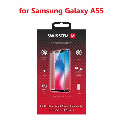Swissten Samsung Galaxy A55 gehard glas - 54501849 - volledig gelijmd - zwart