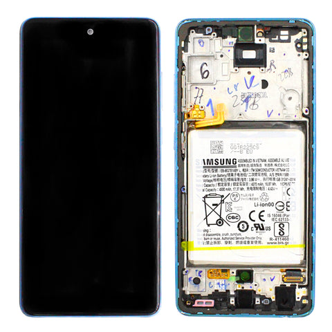 Samsung SM-A526B Galaxy A52 5G/SM-A525F Galaxy A52 4G LCD-scherm + touchscreen + frame - GH82-25229B/GH82-25230B - met batterij - blauw