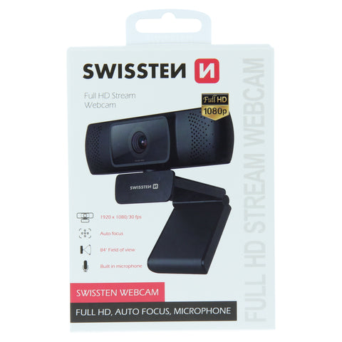 Swissten Webcam - Ingebouwde Microfoon - Full HD 1080P - Zwart