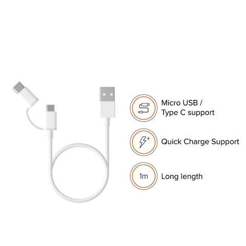 Xiaomi 2-in-1 Micro USB to USB Type-C Combo USB Cable 100cm - SJX02ZM - White