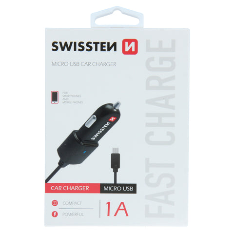 Swissten Micro USB 1A Car Charger - 20111100 - Black