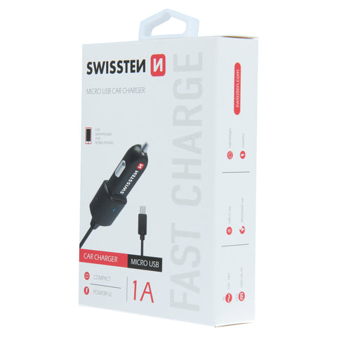 Swissten Micro USB 1A Car Charger - 20111100 - Black