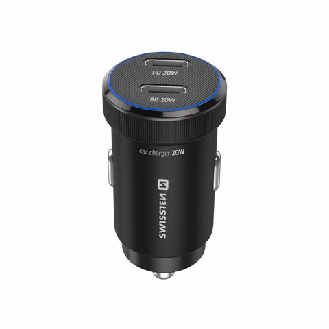 Swissten Dual USB-C Mini Car Charger (20W) - 20111904 - Black