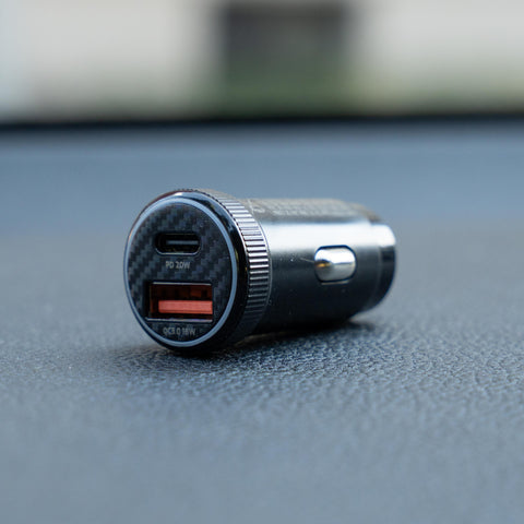 Swissten Dual USB-C & USB-A Mini Car Charger (20W) - 20111907 - With USB-C Cable - Black