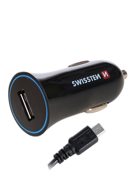 Swissten 1A Car Charger - 20110800 + Micro USB Cable - Black