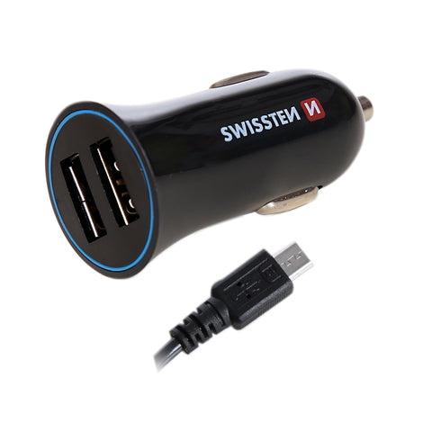 Swissten 2.4A Dual Port Car Charger - 20110900 + Micro USB Cable - Black