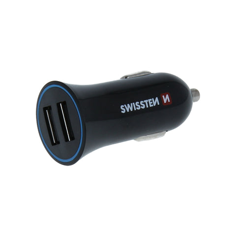 Swissten 2.4A Dual Port Car Charger - 20110910 + Lightning USB Cable - Black