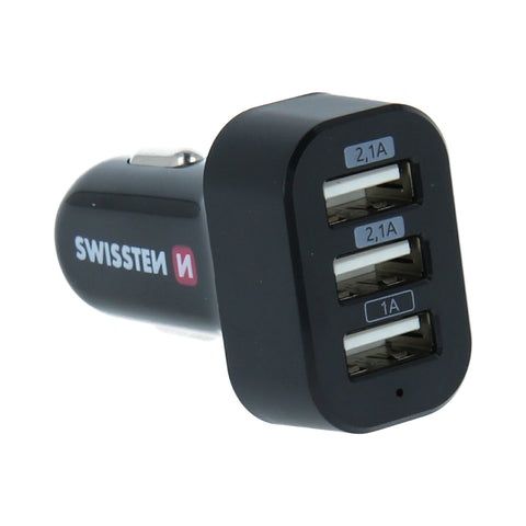 Swissten 5.2A Triple Port Car Charger - 20111200 - Black