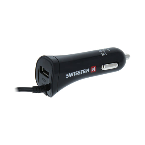Swissten 2.4A USB-A & USB-C Car Charger - 20111500 + Type-C USB Cable - Black
