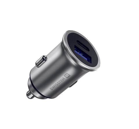 Swissten 2.4A Power Delivery (36W) Car Charger - 20111740 - With USB-A & USB-C Port - Silver