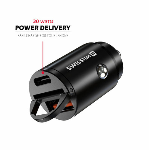 Swissten Power Delivery Car Adapter (30W) - 20111770 - With USB-A & USB-C Port