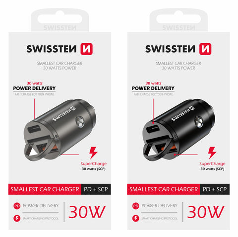 Swissten Power Delivery Car Adapter (30W) - 20111770 - With USB-A & USB-C Port