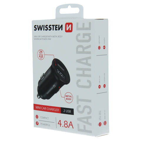 Swissten 4.8A Dual Port Car Charger - 20115000 - Black