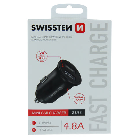 Swissten 4.8A Dual Port Car Charger - 20115000 - Black
