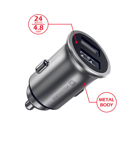 Swissten 4.8A Dual Port Car Charger - 20115100 - Silver
