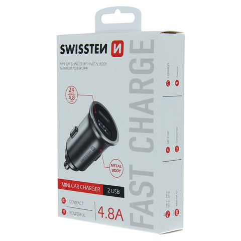 Swissten 4.8A Dual Port Car Charger - 20115100 - Silver
