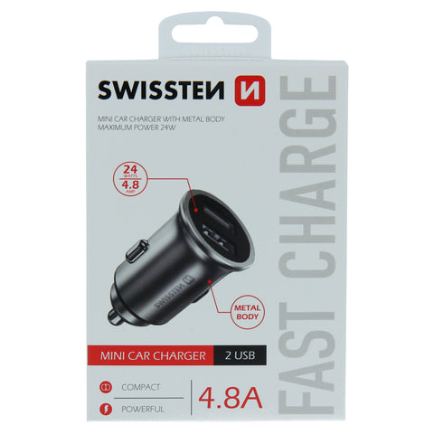 Swissten 4.8A Dual Port Car Charger - 20115100 - Silver