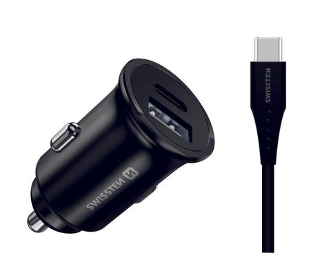 Swissten 3A Super Fast Charging Car Charger (35W) - 20117100 + Type-C USB Cable
