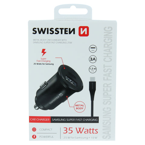 Swissten 3A Super Fast Charging Car Charger (35W) - 20117100 + Type-C USB Cable