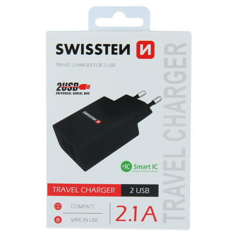Swissten 2.1A Dual Travel Charger - 22033000 - Black