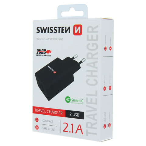 Swissten 2.1A Dual Travel Charger - 22033000 - Black