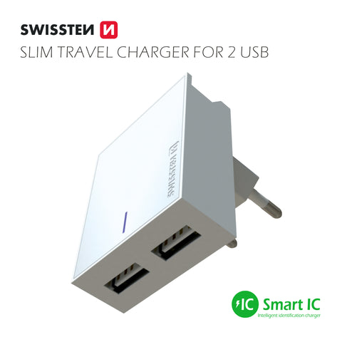 Swissten 3A Dual Travel Charger - 22045000 + MFI Lightning USB Cable - White