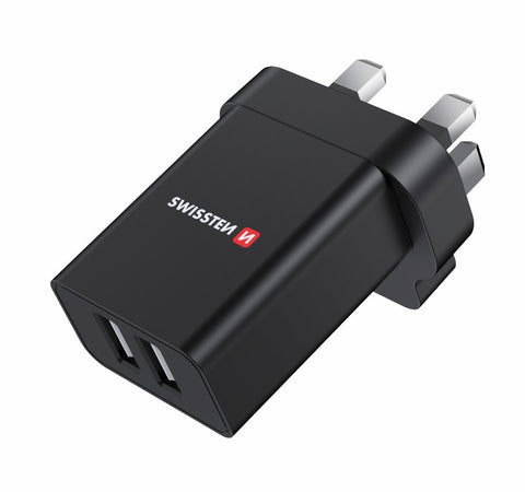 Swissten 2.1A Dual UK Travel Charger - 22045200 - Black
