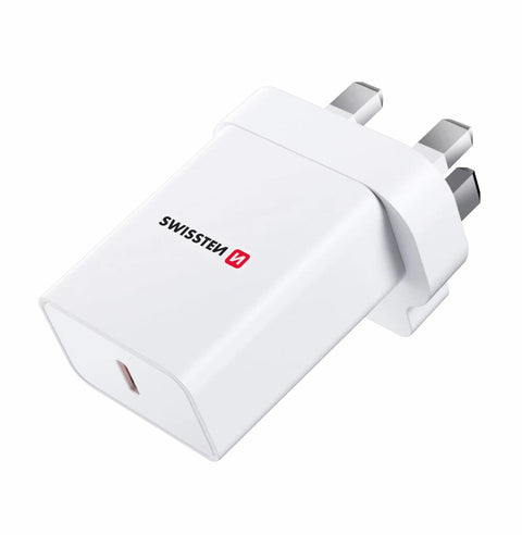 Swissten USB-C UK Travel Charger (25W) - 22045400 - White