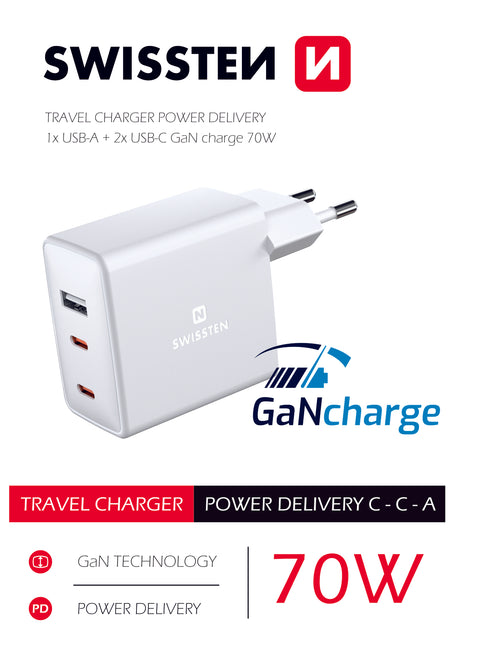 Swissten USB-C Travel Charger (70W) - 22054100 - White