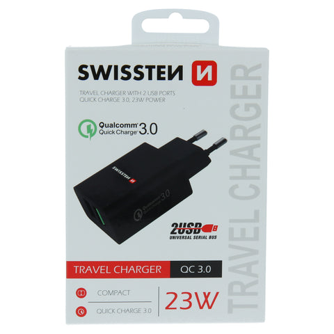 Swissten Dual Port Quickcharge Travel Adapter (23W) - 22060200 - Black