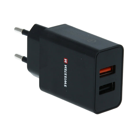 Swissten Dual Port Quickcharge Travel Adapter (23W) - 22060200 - Black