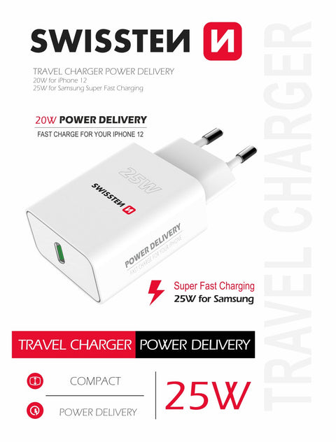 Swissten USB-C Travel Charger (25W) - 22060300 - White
