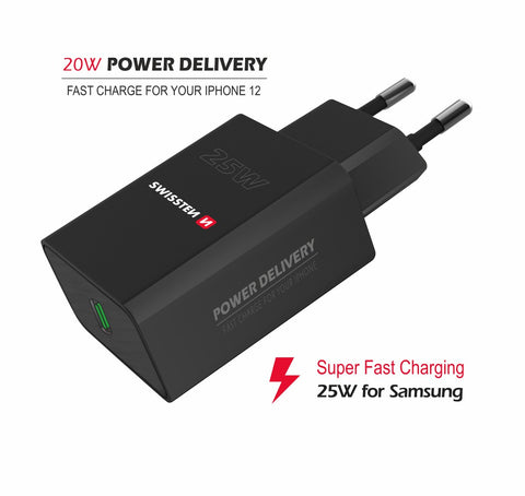 Swissten USB-C Travel Charger (25W) - 22060400 - Black