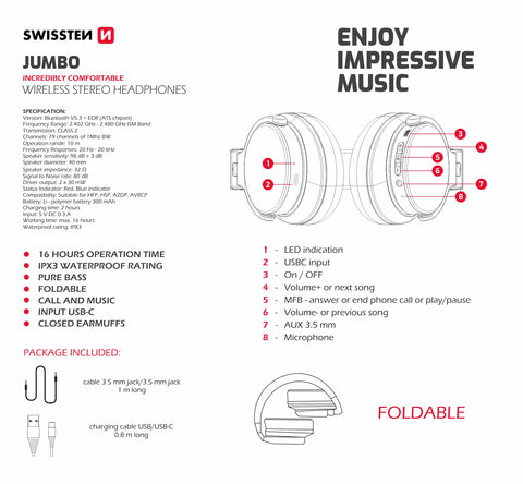 Swissten Jumbo Stereo Headphones - 52510600 - Black