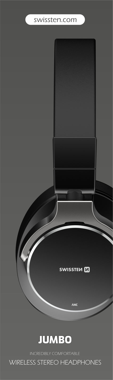 Swissten Jumbo Stereo Headphones - 52510700 - With Active Noise Cancelling - Black