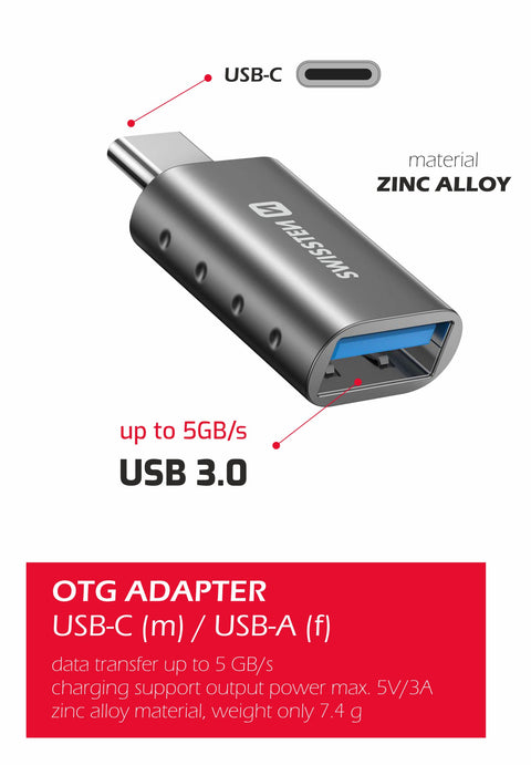 Swissten USB-C To USB-A OTG Adapter - 55500100