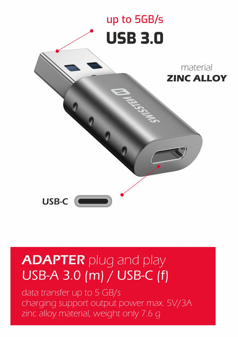 Swissten USB-A to USB-C OTG Adapter - 55500200