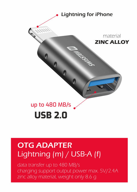 Swissten Lightning to USB-A OTG Adapter - 55500300