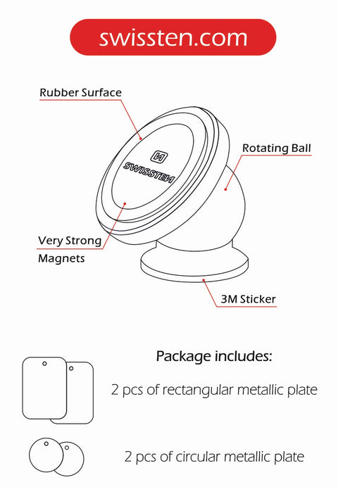 Swissten S-Grip M2 Magnetic Car Holder - 65010305 - Black