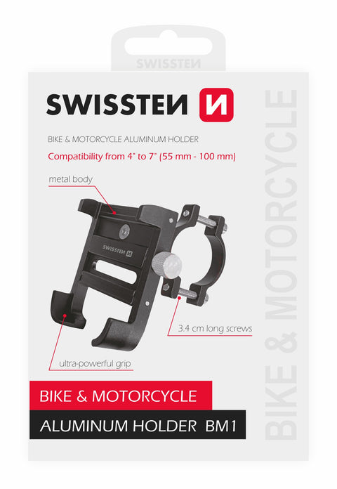 Swissten BM1 Bike & Motorcycle Holder - 65010405 - Up to Phones for 7.0" - Black