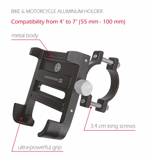 Swissten BM1 Bike & Motorcycle Holder - 65010405 - Up to Phones for 7.0" - Black