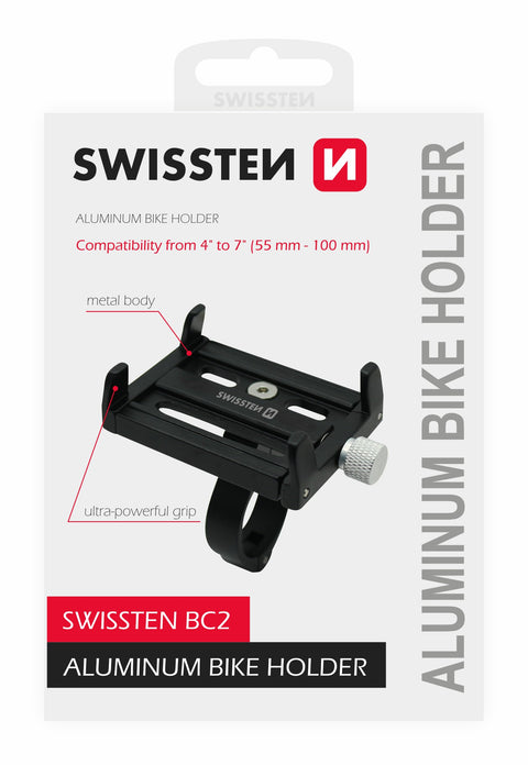 Swissten BC2 Aluminum Bike Holder - 65010406 - Up to Phones for 7.0" - Black
