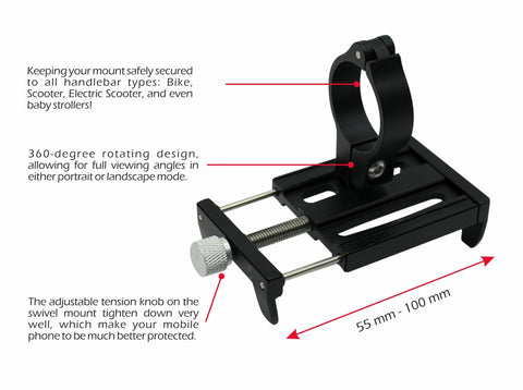 Swissten BC2 Aluminum Bike Holder - 65010406 - Up to Phones for 7.0" - Black