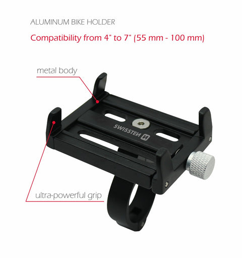 Swissten BC2 Aluminum Bike Holder - 65010406 - Up to Phones for 7.0" - Black