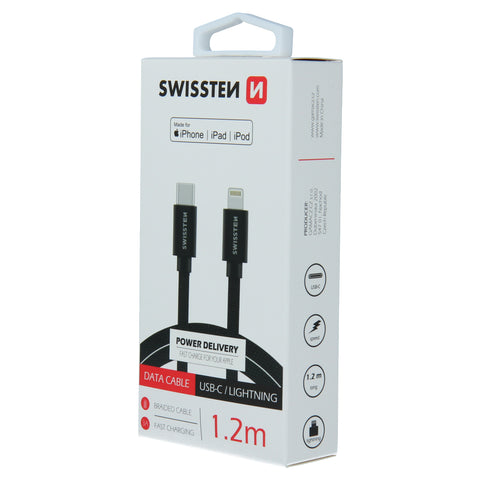 Swissten Textile USB-C To MFI Lightning Cable - 71526201 - 1.2m - Black