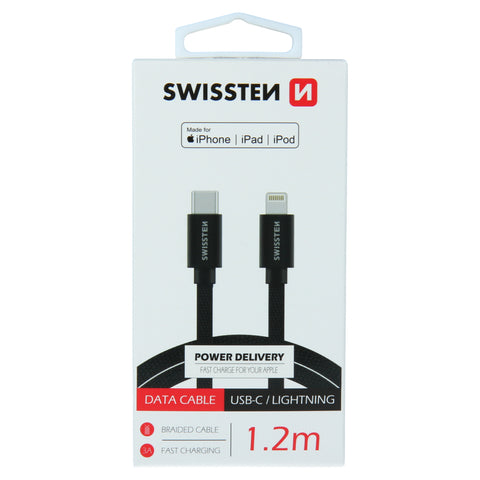 Swissten Textile USB-C To MFI Lightning Cable - 71526201 - 1.2m - Black