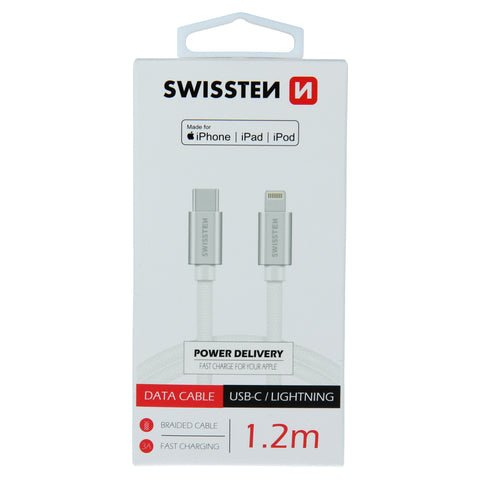 Swissten Textile USB-C To MFI Lightning Cable - 71526203 - 1.2m - Silver