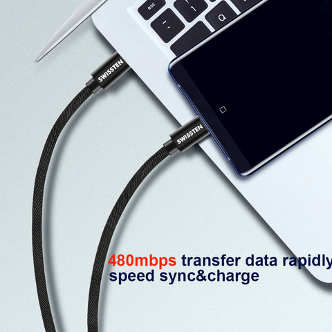 Swissten Textile Type-C USB Cable - 71527202 - 1.2m - Grey