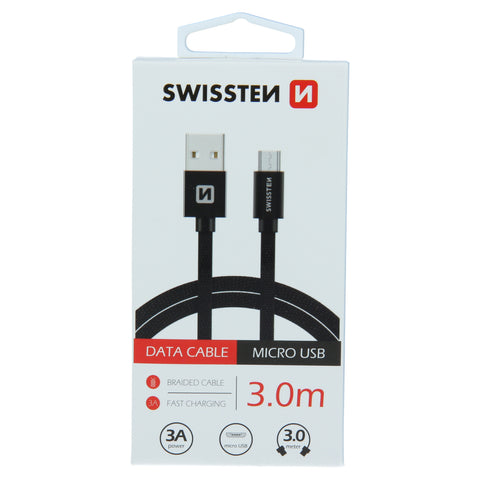 Swissten Textile Micro USB Cable - 71527300 - 3m - Black